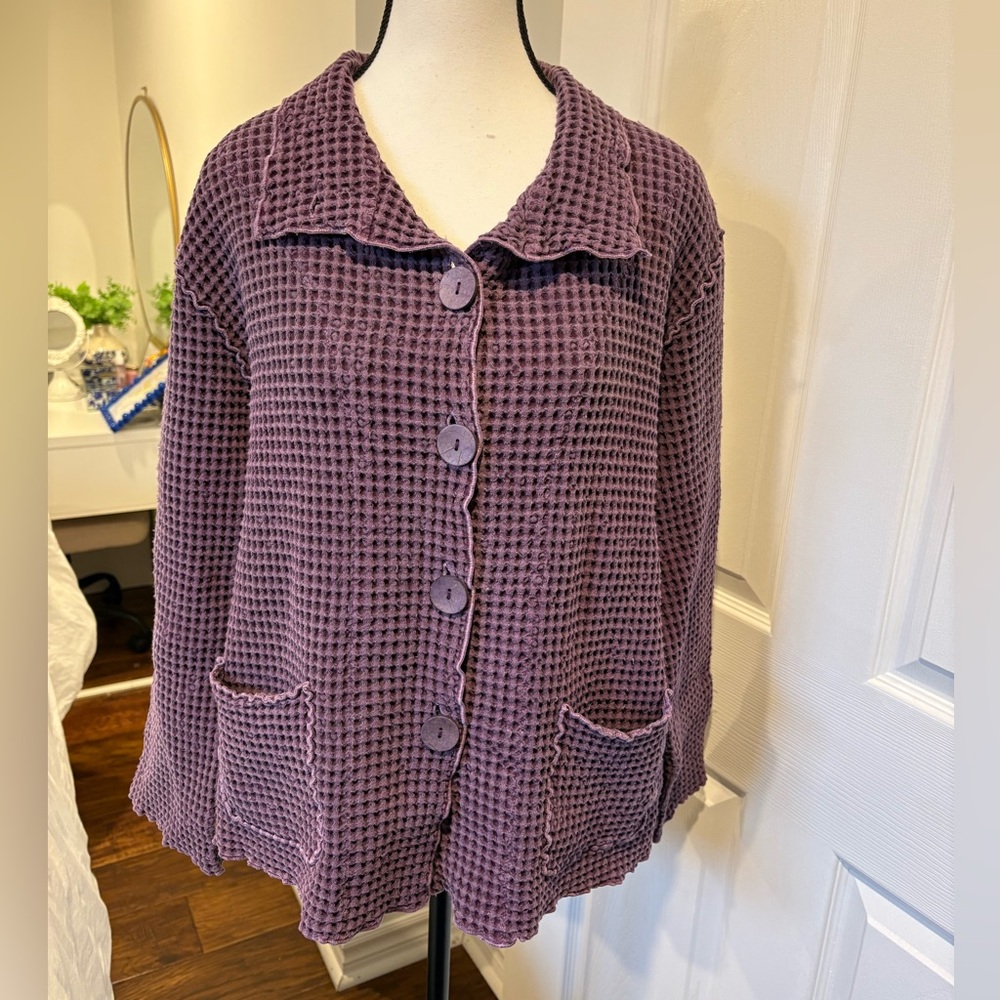 🌷 Focus Purple Waffle Knit Cardigan Oversized Button Sweater S 3/$30